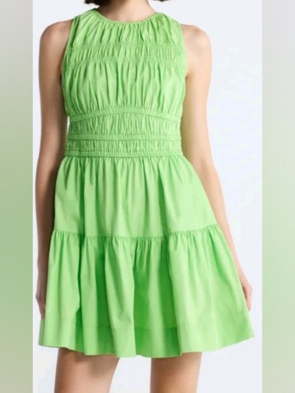 Free Assembly Green Smocked Waist Tiered Sleeveless Dress NWT Large 12-14